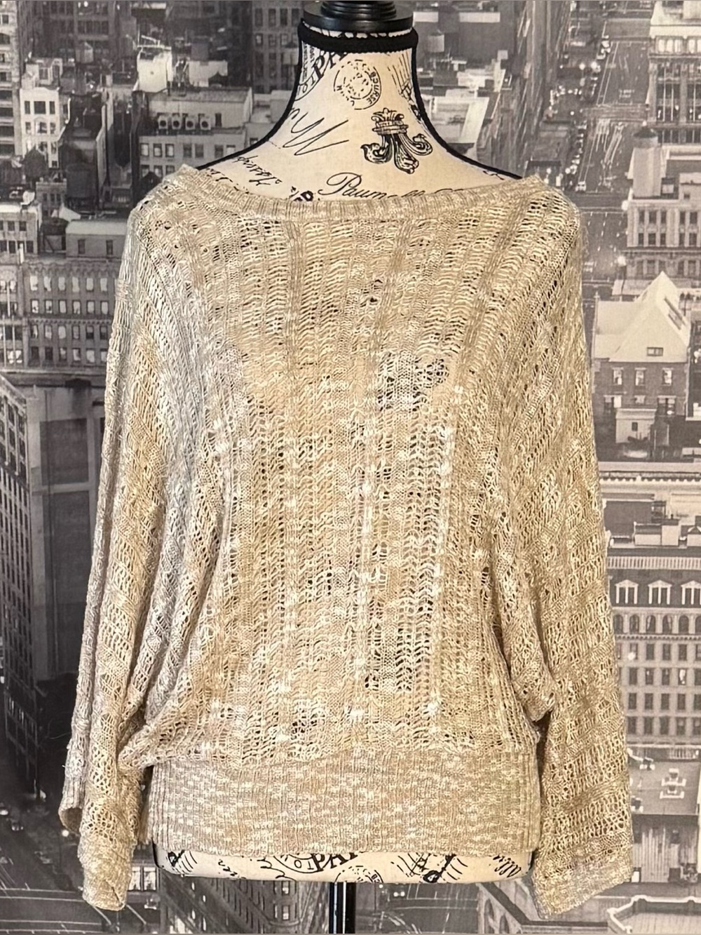 Arden B Open Knit Boat Neck Dolman Sweater